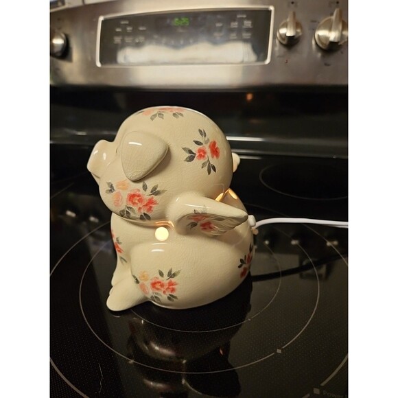 Vintage Intertek Ceramic Winged Pig Floral Lamp Model Sc-824 6" - Works! - Picture 5 of 9